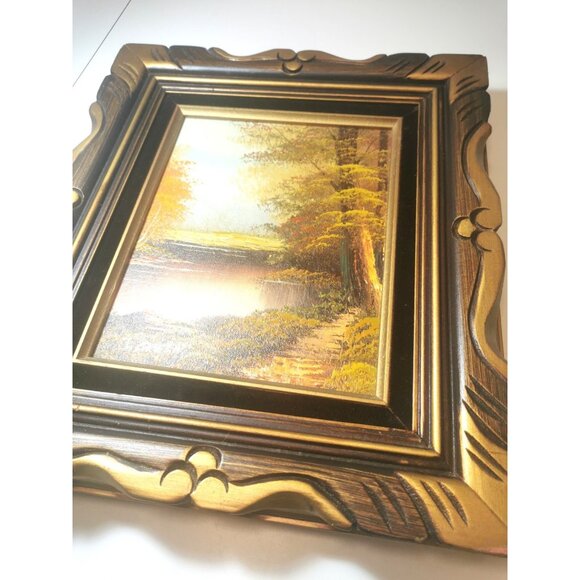 Oil Painting Signed J. Green Guilded Wood Frame Black Velvet Trim Vintage 1950s - Picture 2 of 8
